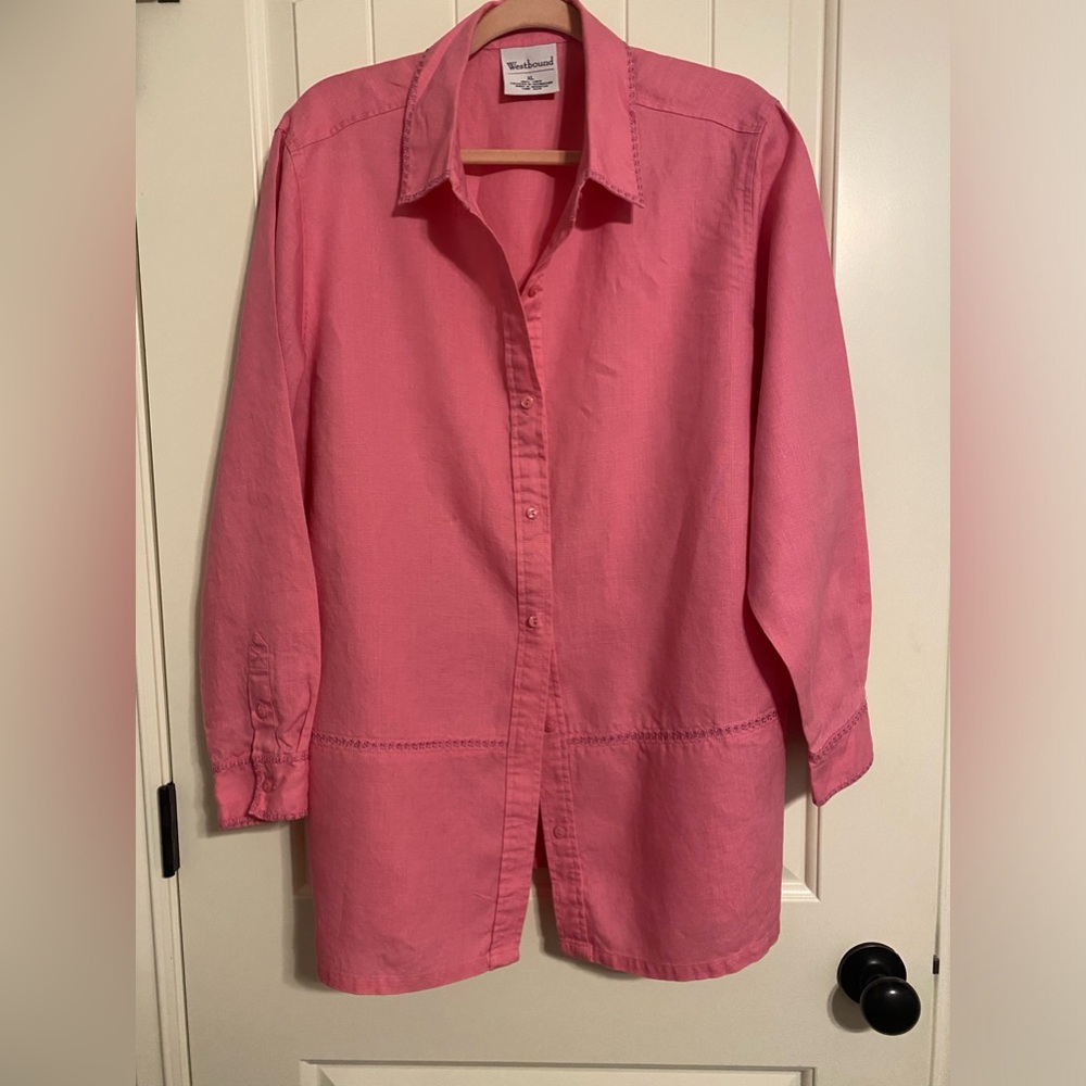 Westbound Pink Linen Button Down. XL